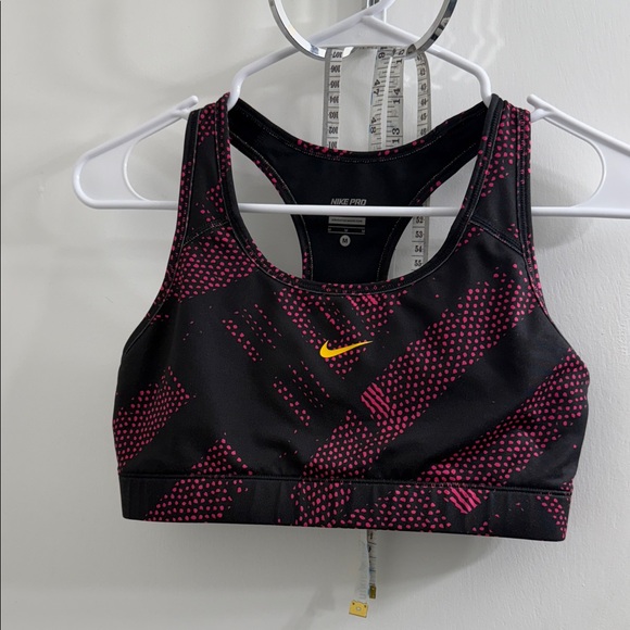 Nike Other - Nike Black Sports Bra with Pink Dot Print and Yellow Swoosh